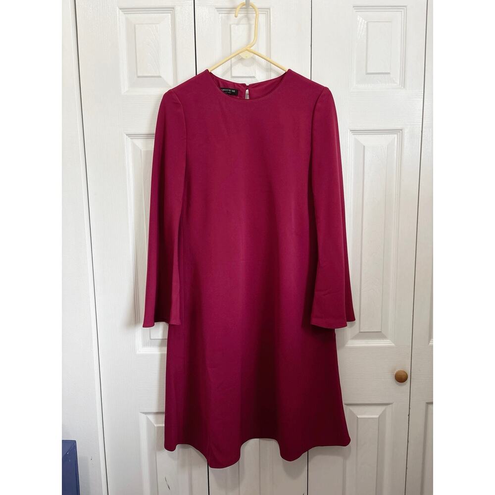 Lafayette 148 Deep Fuschia Long Bell Sleeve Swing Dress Size Medium
